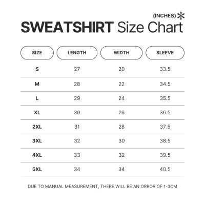 Sweatshirt Size Chart - Code Geass Store