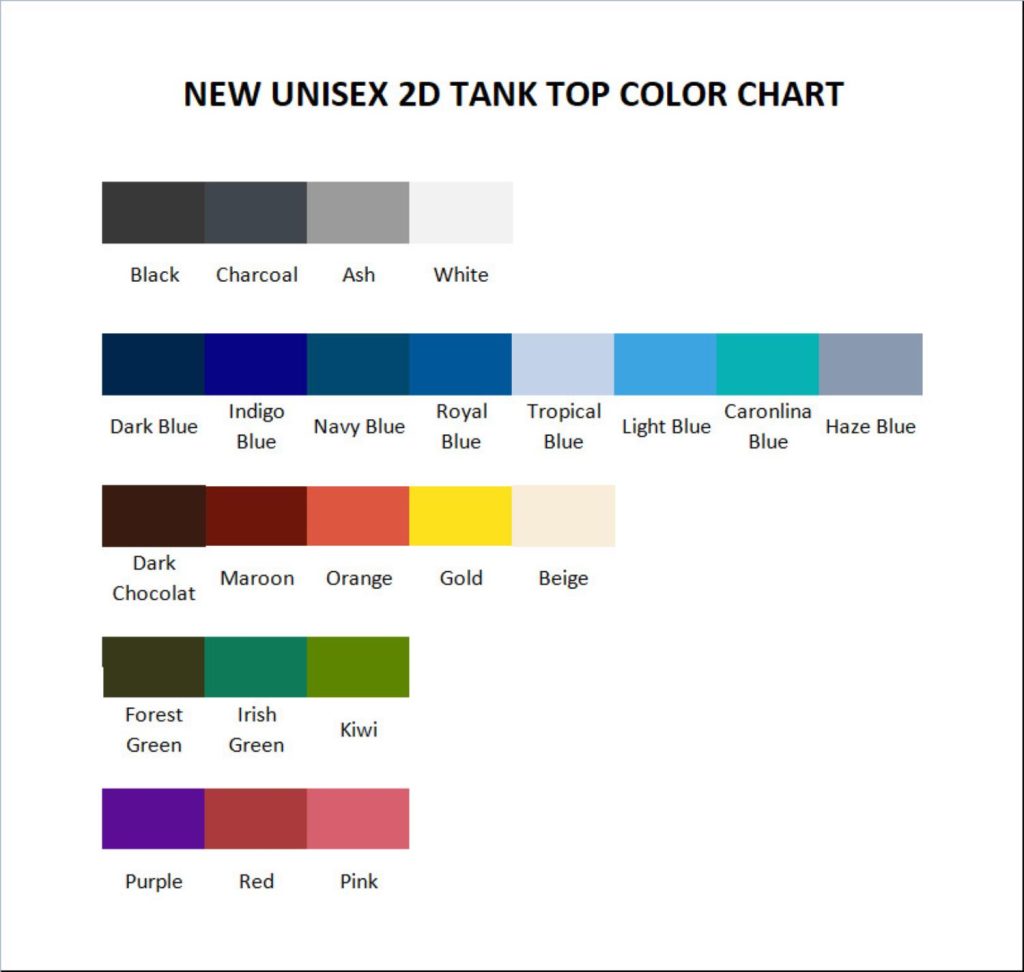 tank top color chart - Code Geass Store