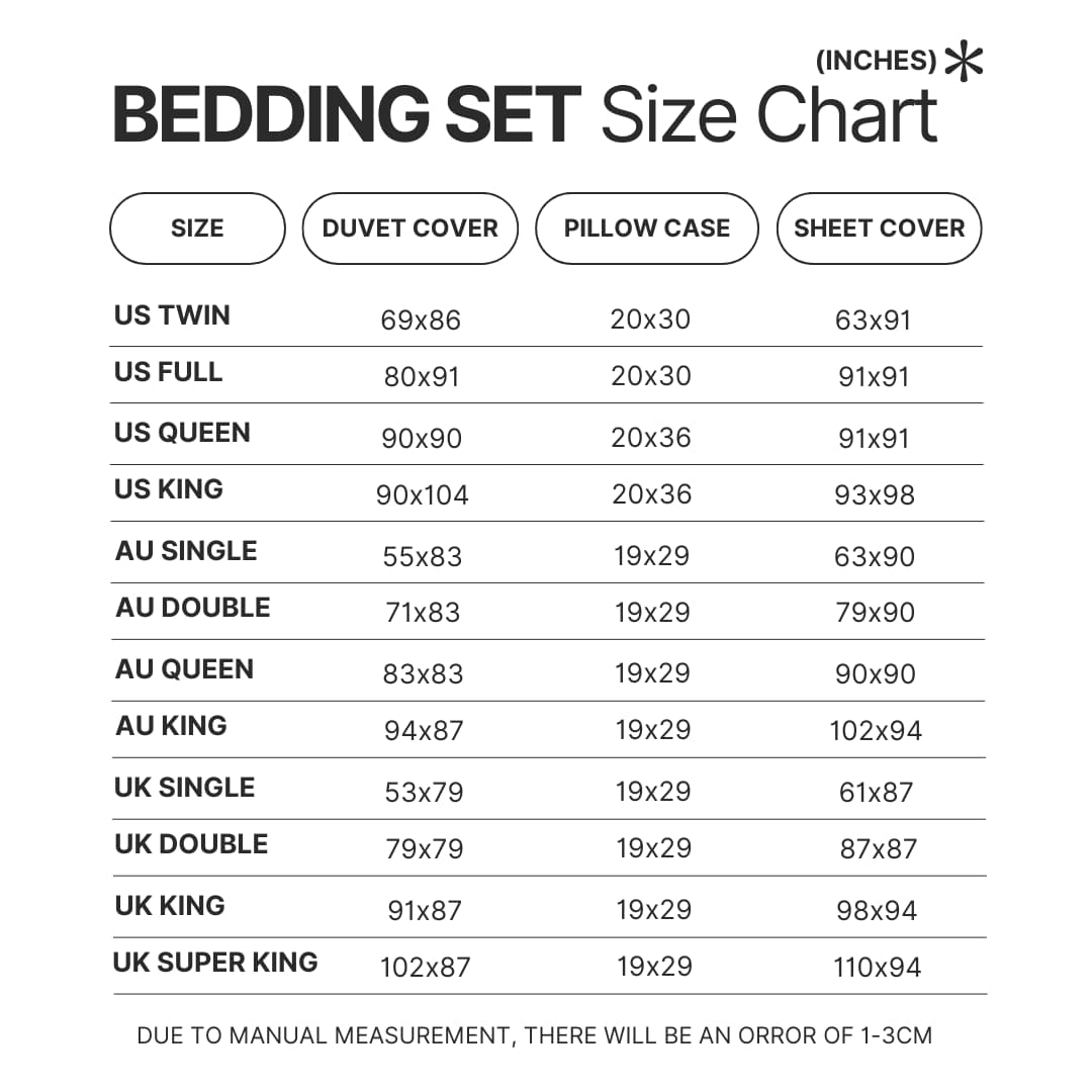 Bedding Set Size Chart - Code Geass Store